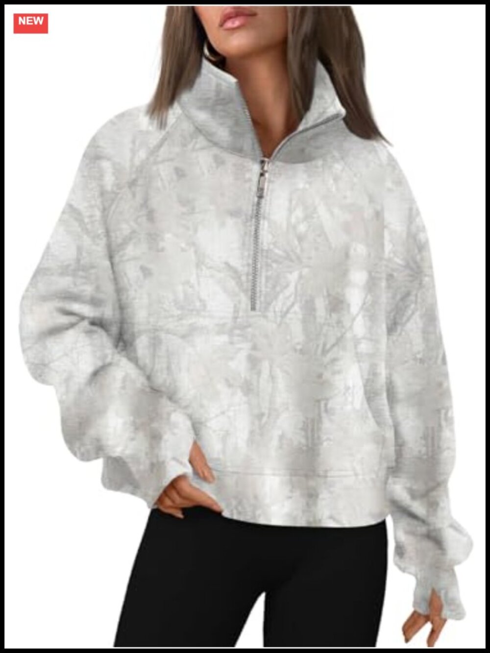 Womens Fleece Lined Camo Cropped Half Zip Hoodie Pullover Sweatshirt